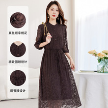 水墨佳人 2025夏款中式国风100%桑蚕丝A字裙真丝绣花连衣裙女8962