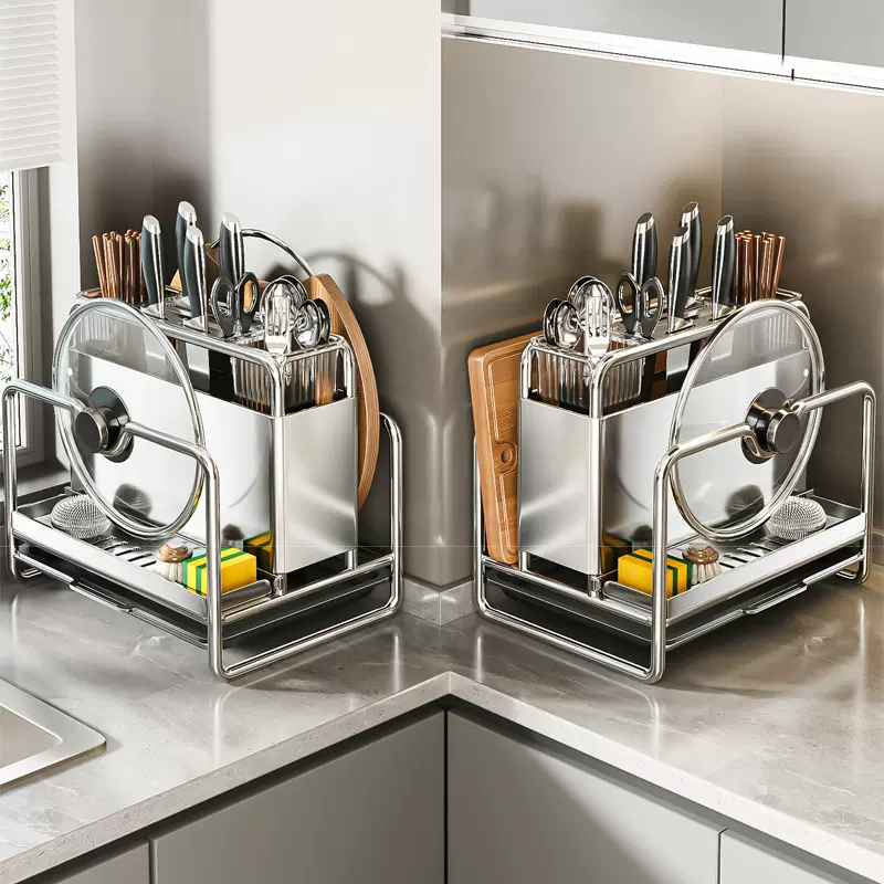 不锈钢多功能厨房筷笼一体砧板刀具纳菜刀刀置物台面菜板厂家批发