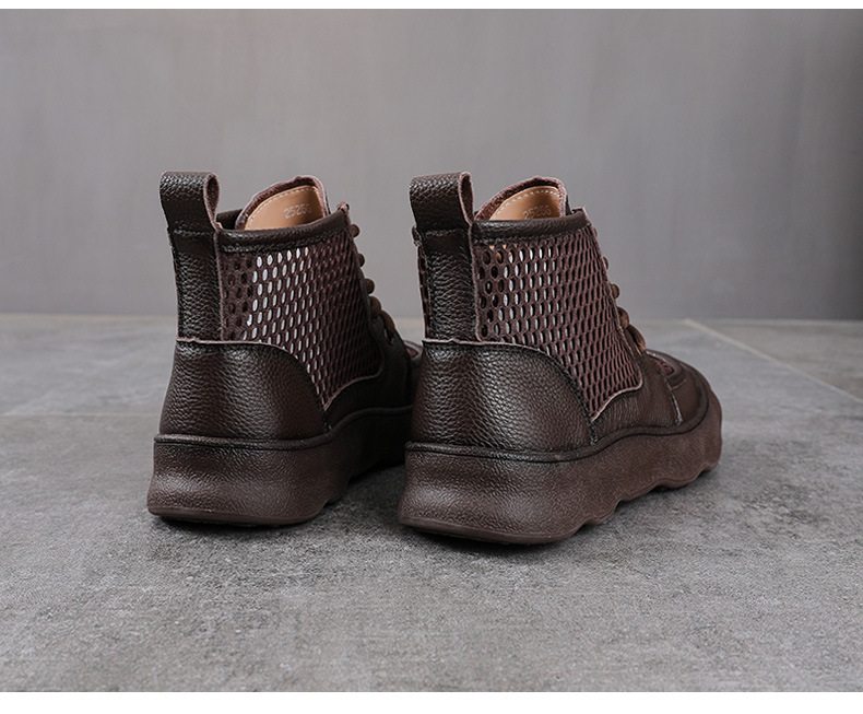 Boot nữ cổ thấp da bò lưới phối đế dày phong cách cổ điển — màu nâu chi tiết 15
