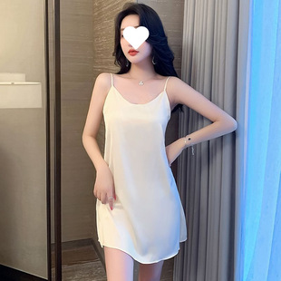 Can Be Worn Outside Women's High-End Pure Color Nightgown 2025 Summer New Korean Style Home Wear Small Suspender Skirt