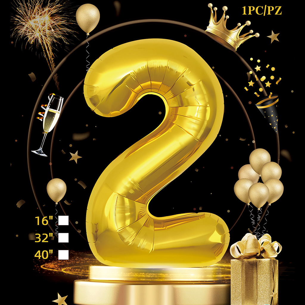 Empaquetado de tarjeta de papel independiente digital de cumpleaños dorado de 32 pulgadas Versión estadounidense Decoración de fiesta Película de aluminio Papel de aluminio Decoración de escena de globo
