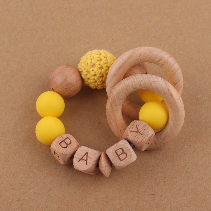 Bebé suministros mordedor pulsera de juguete creativo DIY Beech bebé nombre cuentas de silicona mordedura teether juguete