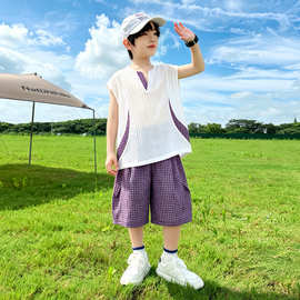 男童夏装套装2026夏季新款大儿童男孩薄款无袖短裤凉感洋气潮批发