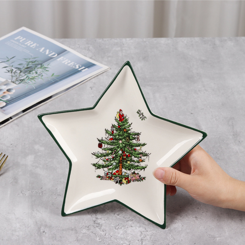 クロスボーダーセラミック食器五芒星クリスマスシリーズギフトプレートクリスマスツリースナックプレート装飾プレートサービングプレート|undefined