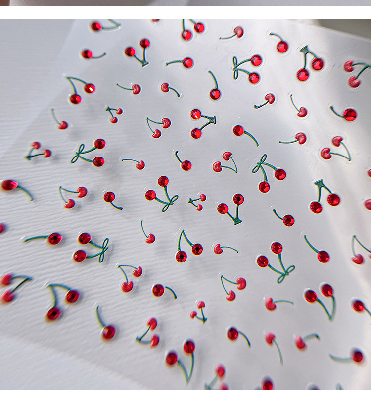 Plastic Material Cherry Pattern Cute, Sweet Style Cute Sweet Cherry Plastic Nail Decoration Accessories Stickers 1 Piece