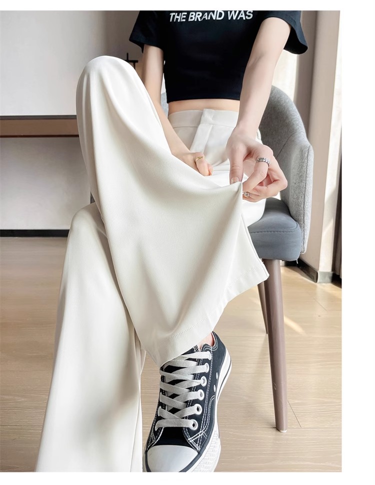 Quần tây nữ cạp cao ống đứng chất lụa băng mỏng mùa hè — Màu đen mẫu thông thường chi tiết 31