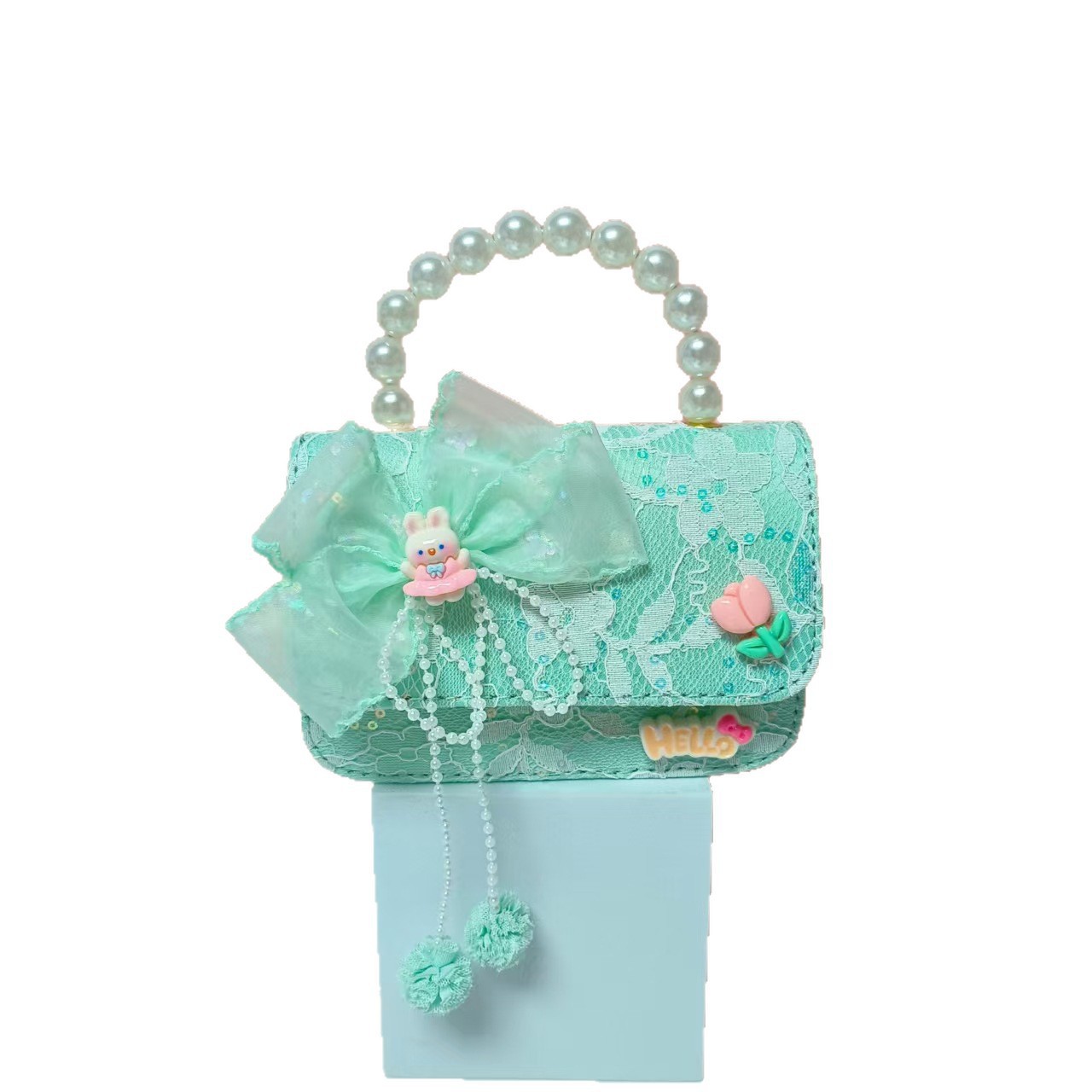 Bolso portátil de perlas de princesa conejo arco de hombro bolso de cadena bolso pequeño bolso de cambio de Año Nuevo