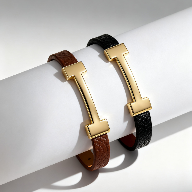 Cross-Border New Fashion Leather Rope Bracelet, Simple and Elegant I-Shaped Pu Leather Flat Rope Brown Bracelet, European and American Artistic Accessories Cross-Border New Fashion Leather Rope Bracelet, Simple and Elegant I-Shaped Pu Leather Flat Rope Brown Bracelet, European and American Artistic Accessories