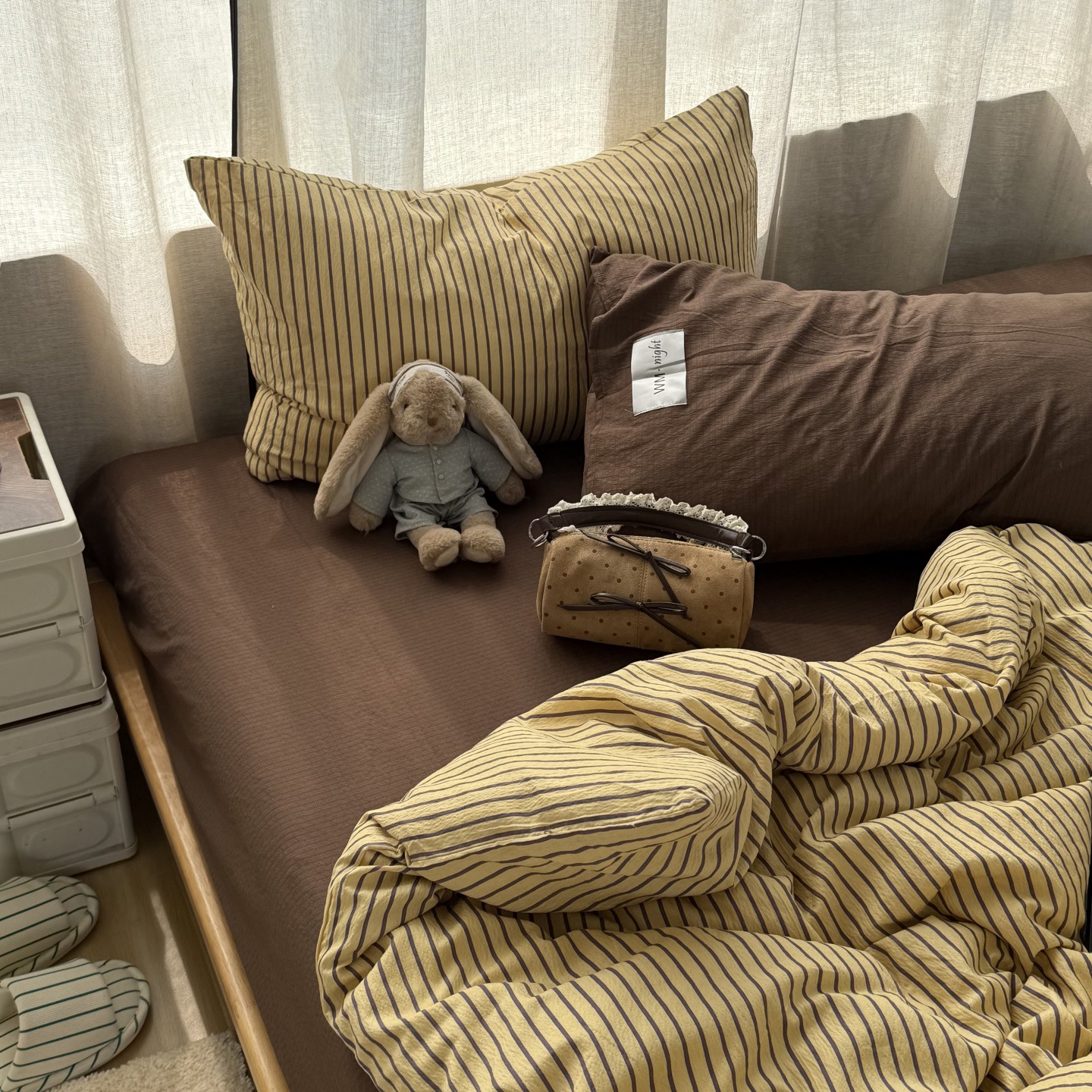 Conjunto de cama vintage em algodão lavado cor lisa_voghion.com