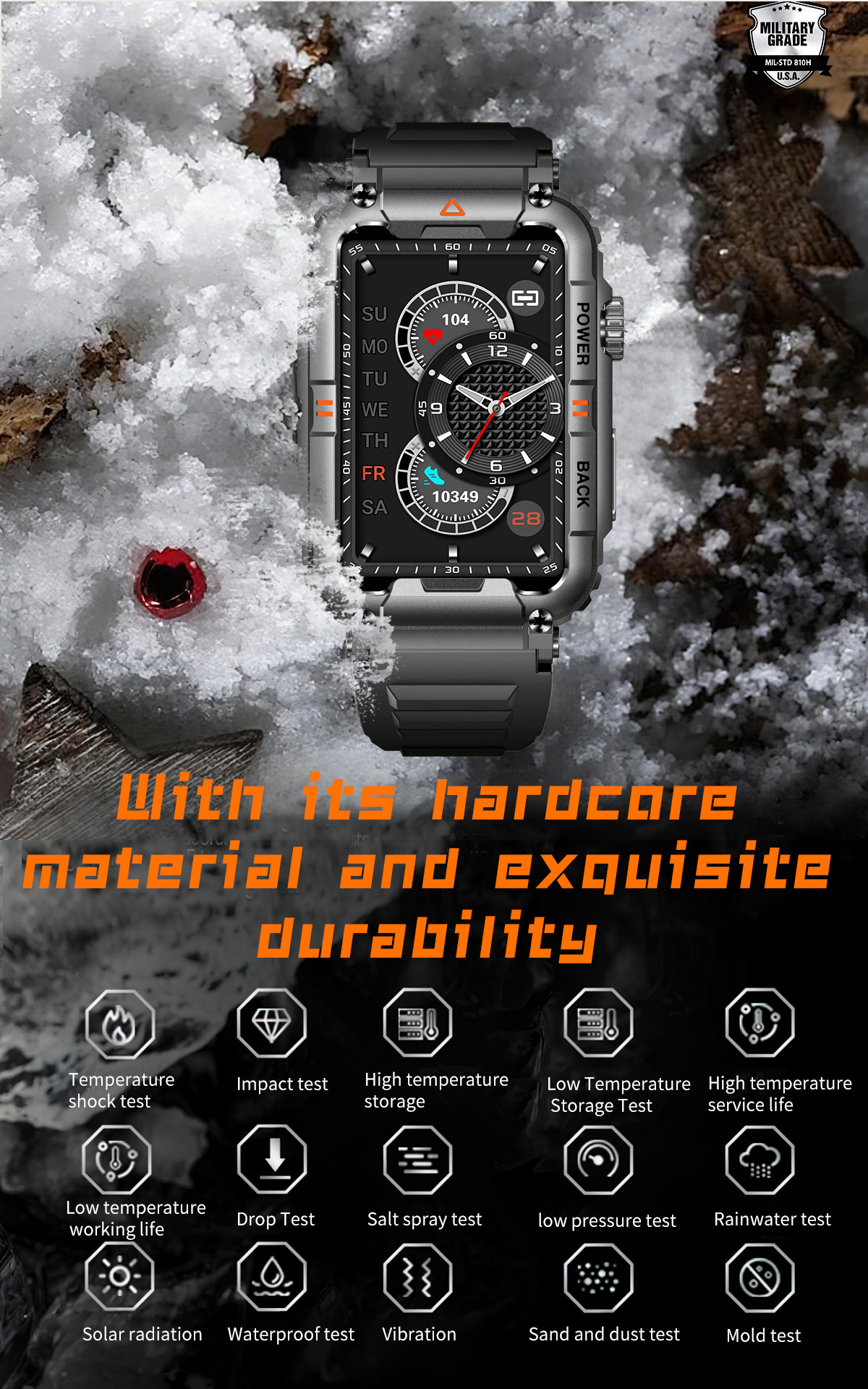Smartwatch KR88 Herren 1,57 Zoll Armband Bluetooth Anruf Gesundheit_voghion.com
