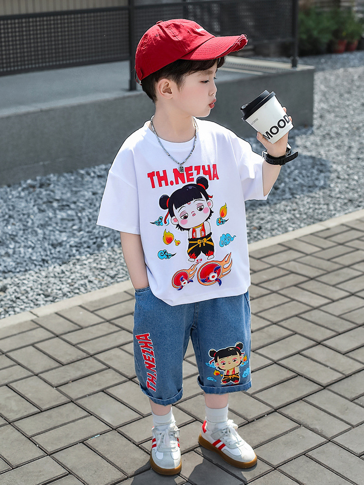 7856 Ropa infantil para niños, conjunto de verano de manga corta a la moda, conjunto de verano para bebé 2026, ropa moderna