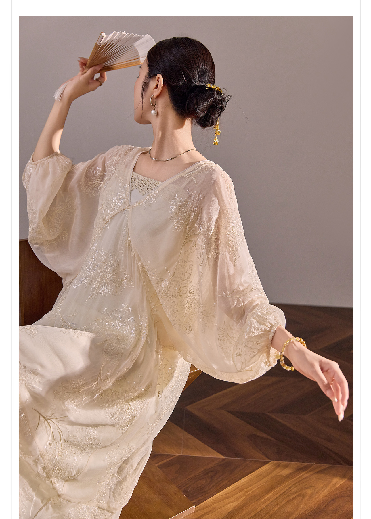 Đầm maxi nữ tay lồng cổ điển phong cách Trung Hoa mới, thiết kế thêu sang trọng — quả mơ chi tiết 5