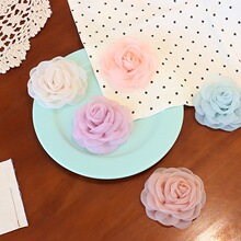 韩版欧根纱玫瑰花diy手机壳饰品配件手工布艺网纱花朵鞋花装饰