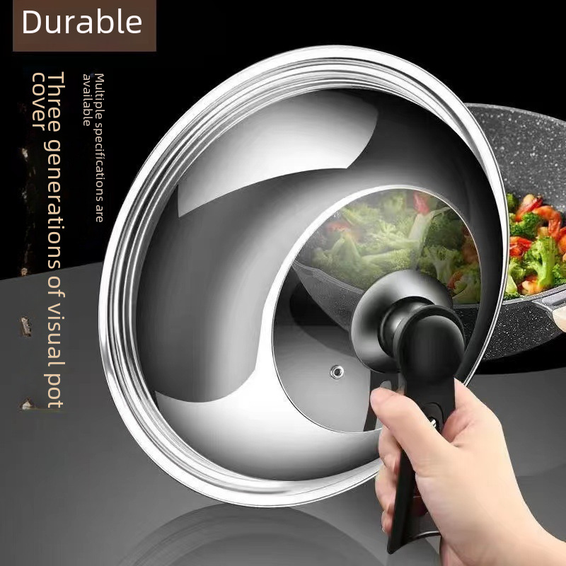 Explosion-proof glass manufacturer wholesale household commercial visual lid Stainless steel food grade universal combination pot lid