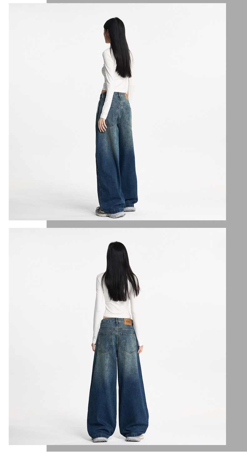 LKTM Vintage Washed Color-Fade Bamboo Jeans Wide Leg Trousers Retro American Style for Men And Women_viptrois.com