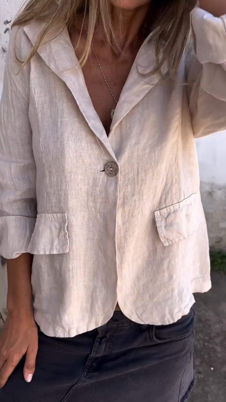 Early Autumn Literary And Artistic Large-Size Loose Cotton Linen Suit Collar With Buttoned Jacket For Women_ecoleips.com