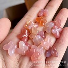 天然盐源玛瑙绯红雕刻蝴蝶小挂饰DIY编织小提溜批发饰品国风吊坠