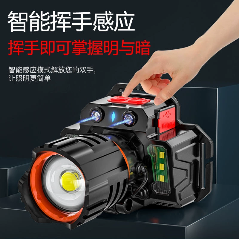 LED фонарь, суперяркий туристический индукционный шахтерский фонарь