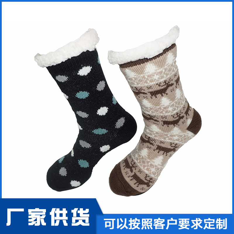 Winter wool warm padded inner container deodorant long tube lamb wool padded Christmas comfortable warm women's socks