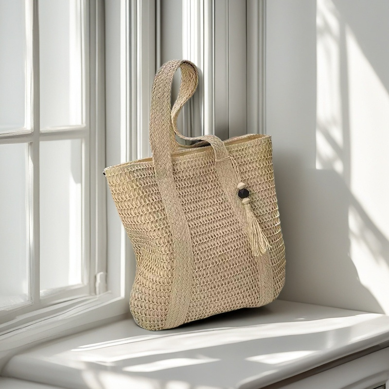 Modische gewebte Strandtasche, Sommer-Webtasche, Handtasche mit Tragetasche, gewebte Damentasche, Handtasche_voghion.com