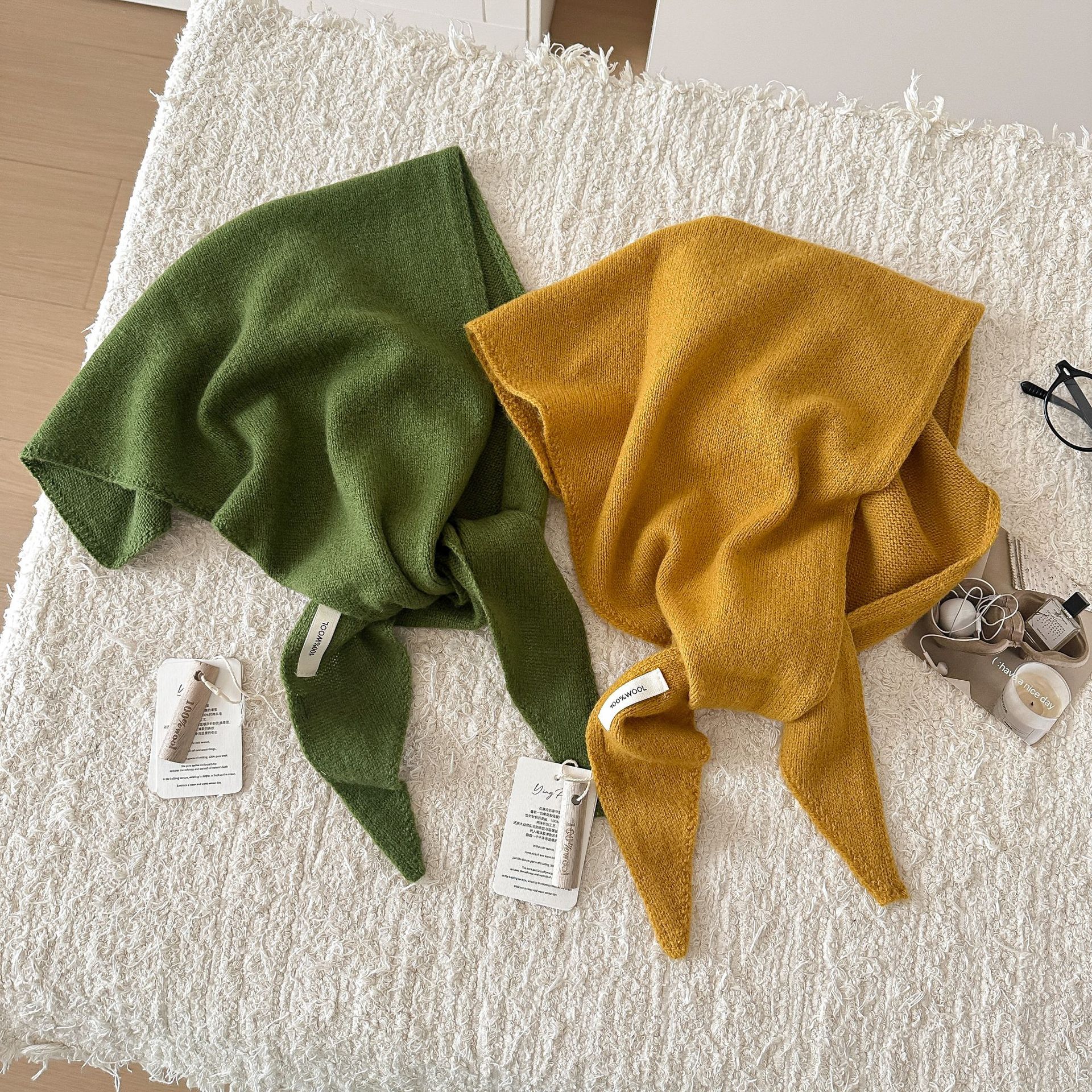 100% Wool Australian Pure Wool Triangle Scarf Women's Autumn and Winter New Knitted Headscarf Warm Wool Versatile Small Scarf
