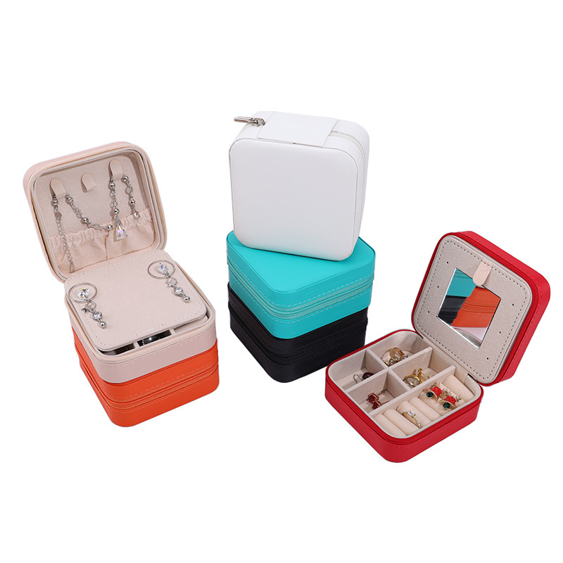 Caja portátil para guardar joyas, caja de alta gama para anillos, caja para joyas, caja de embalaje, pendientes, collar, caja para joyas con cremallera image 6