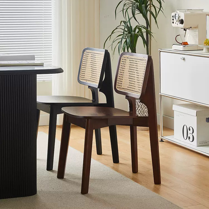Middle Ancient Rattan Dining Chair Home Modern Rattan Chair Nordic Backrest Chair Designer Vintage Black Solid Wood Dining Table and Chair