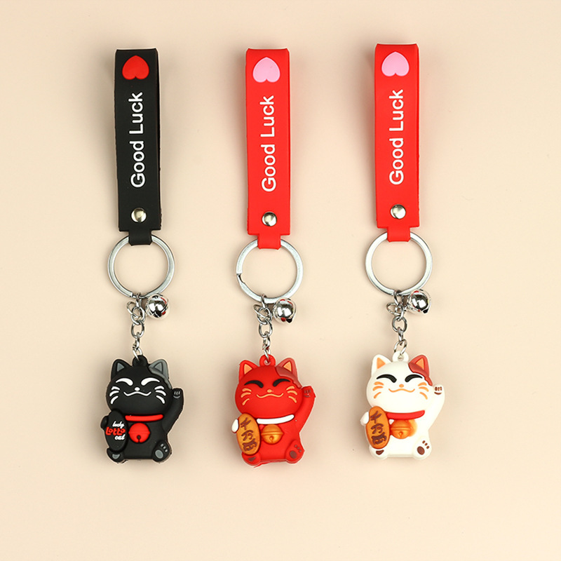 Cross-Border small gifts wholesale cute silicone doll car pendant bag pendant cartoon lucky cat keychain