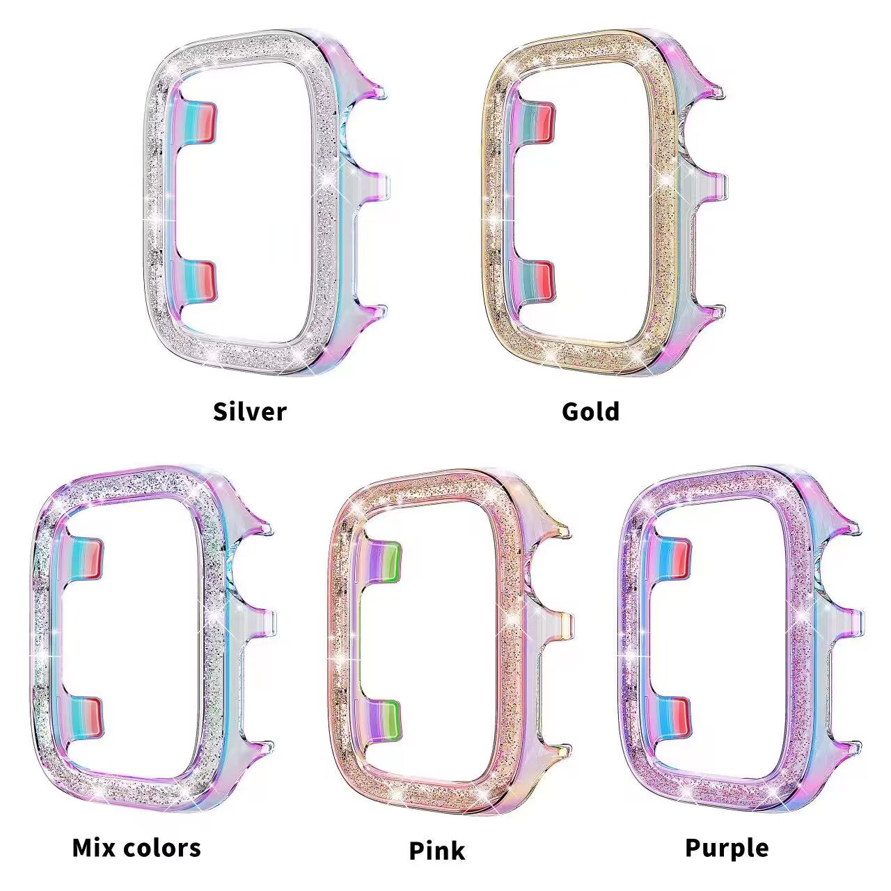 新款適用iwatch8/7/6/se珠光閃粉蘋果表殼幻彩蘋果手錶保護殼鐳射