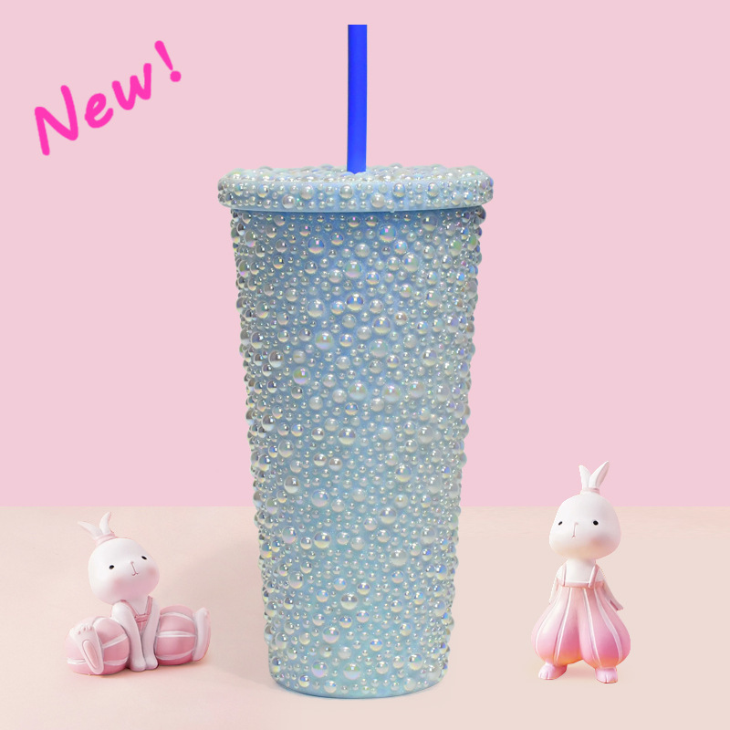 プラスチックカップ新型二重クリエイティブグラデーションマーメイドテールストローカップドリアンカップメッキカラースパンコールカップ|undefined