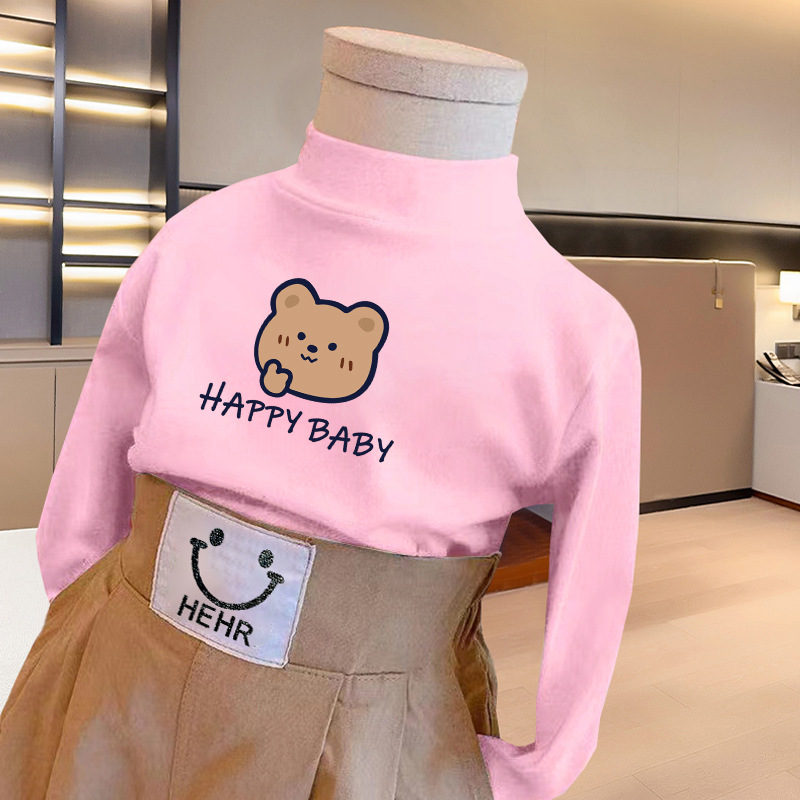 Suministro directo de fábrica Primavera y otoño medio cuello alto para niños medianos y grandes Estilo occidental ropa interior manga larga dibujos animados ropa de invierno niños pequeños De terciopelo cálido top