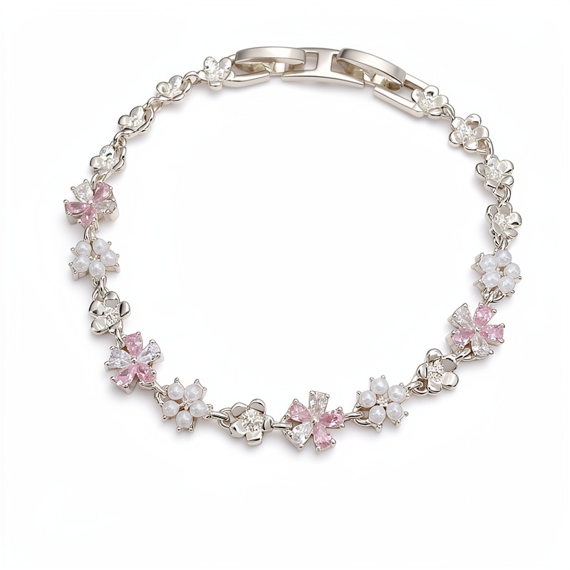 Zircon flores perlas pulseras de fichaje ligero de lujo nicho de alto nivel pulseras frescas y dulces joyas al por mayor