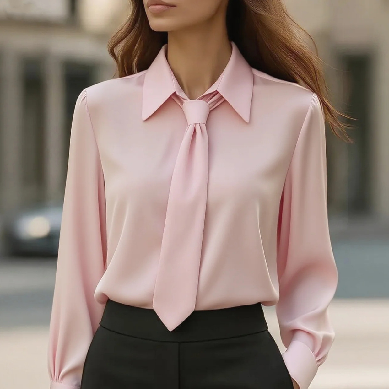 Chemise classique à manches longues pour femme – Chemisier de bureau intemporel à col boutonné, indispensable pour l'automne_voghion.com