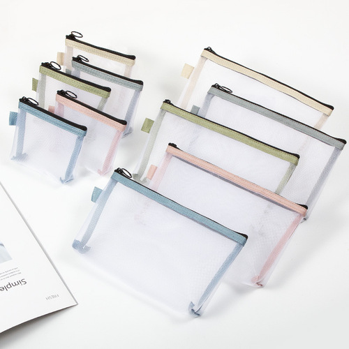 Transparent mesh storage bag, portable and compact coin purse, cosmetic storage bag, key and card organizer