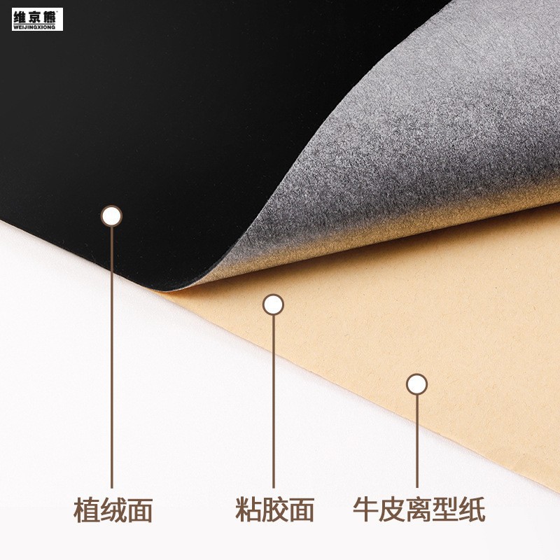 現物の水刺底の黒い短い毛の植毛の布の背のゴムの絨毛の布の再生可能な植毛の布のアクセサリーの贈り物の箱の自己粘着の絨毛の布