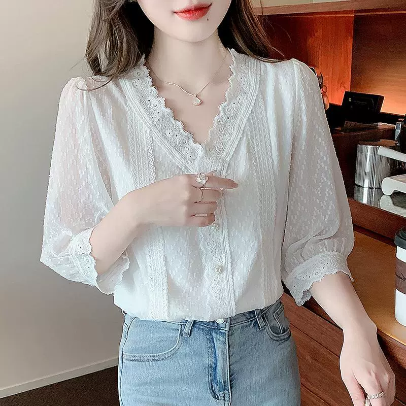 Thin shirt, design lace shiffon bag, trend of season, 2022, lace dress