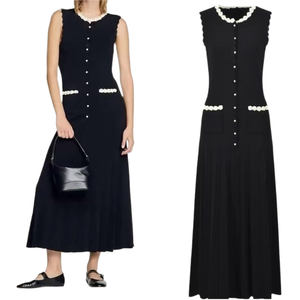 Summer elegant dress sleevless with a round collar