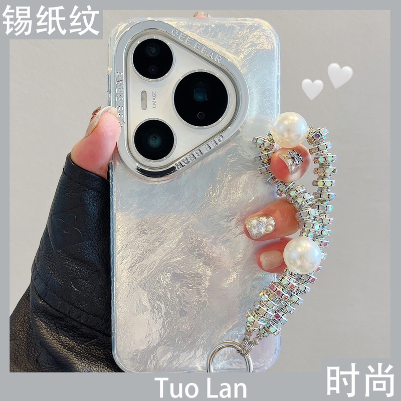 适用华为pura80pro+手机壳Pura70电镀锡纸极光纹mate70/60挂绳女|undefined
