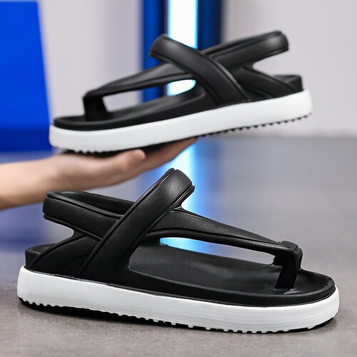 Men's and Women's Open-Toe Black and White Sports Slip-On Herringbone Sandals EVA Material Lightweight Soft Sole