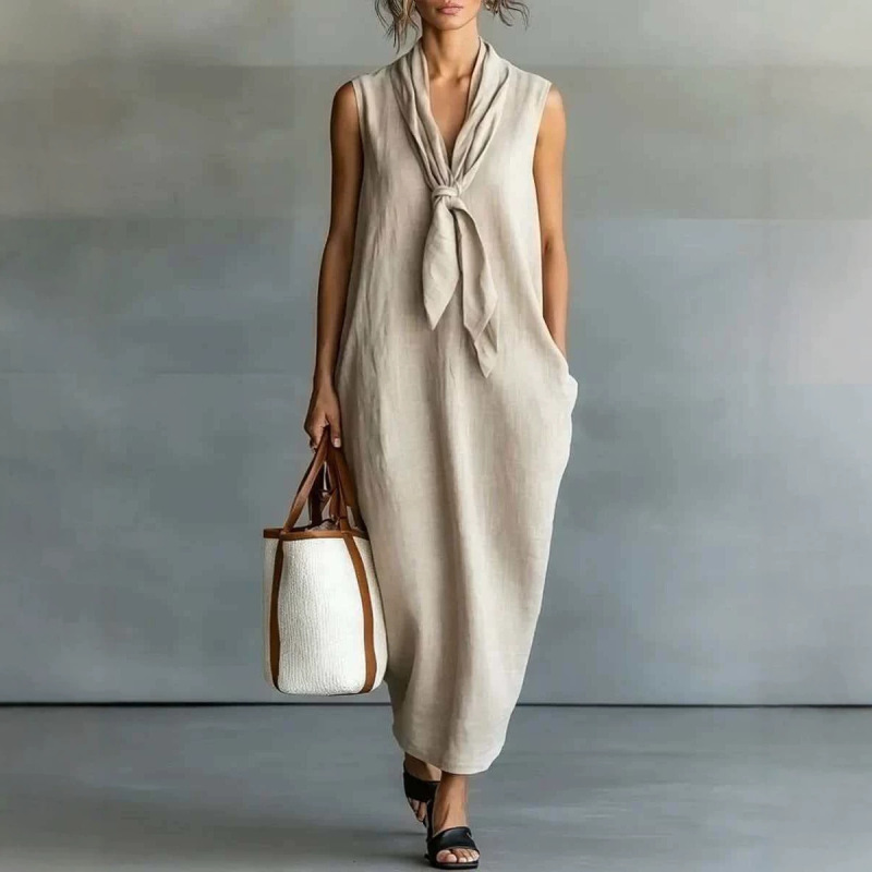 Brand 2026 Summer Chinese-Style Elegant Women's Linen Straight Dress Round Neck A-Line Dress Slim Fit Dress
