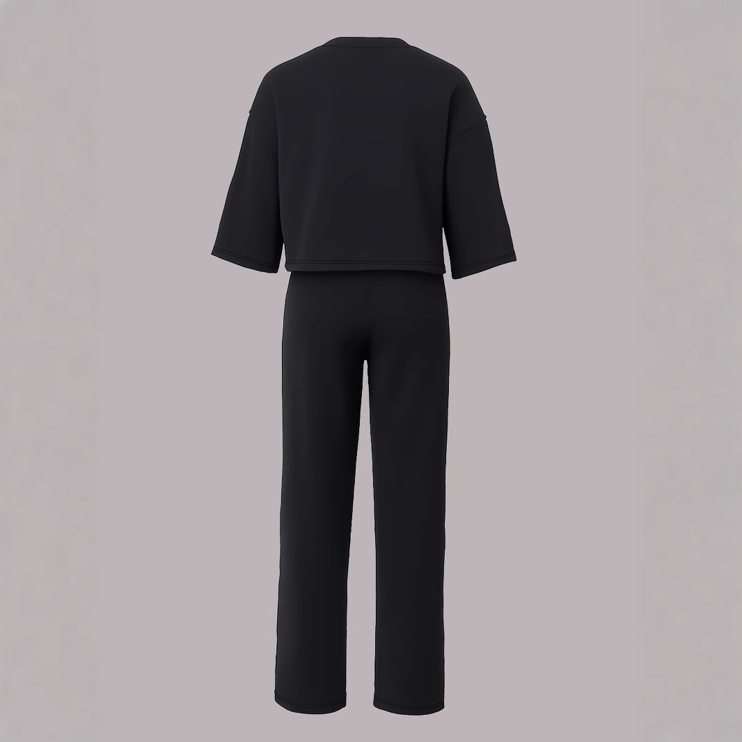 Women's Casual Short Sleeve Top With Color Blocking And Straight Leg Pants Two-Piece Lounge Set Versatile For Multiple Occasions_ecoleips.com