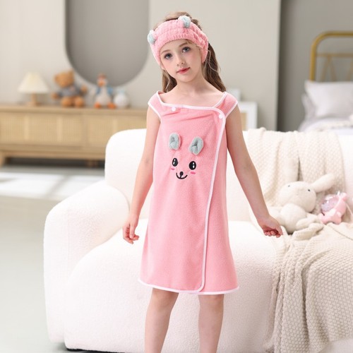 Children's strap bath robe can be worn or wrapped, water-absorbent quick-drying, non-falling hair, women's bath towel for home use, soft parent-child bath robe