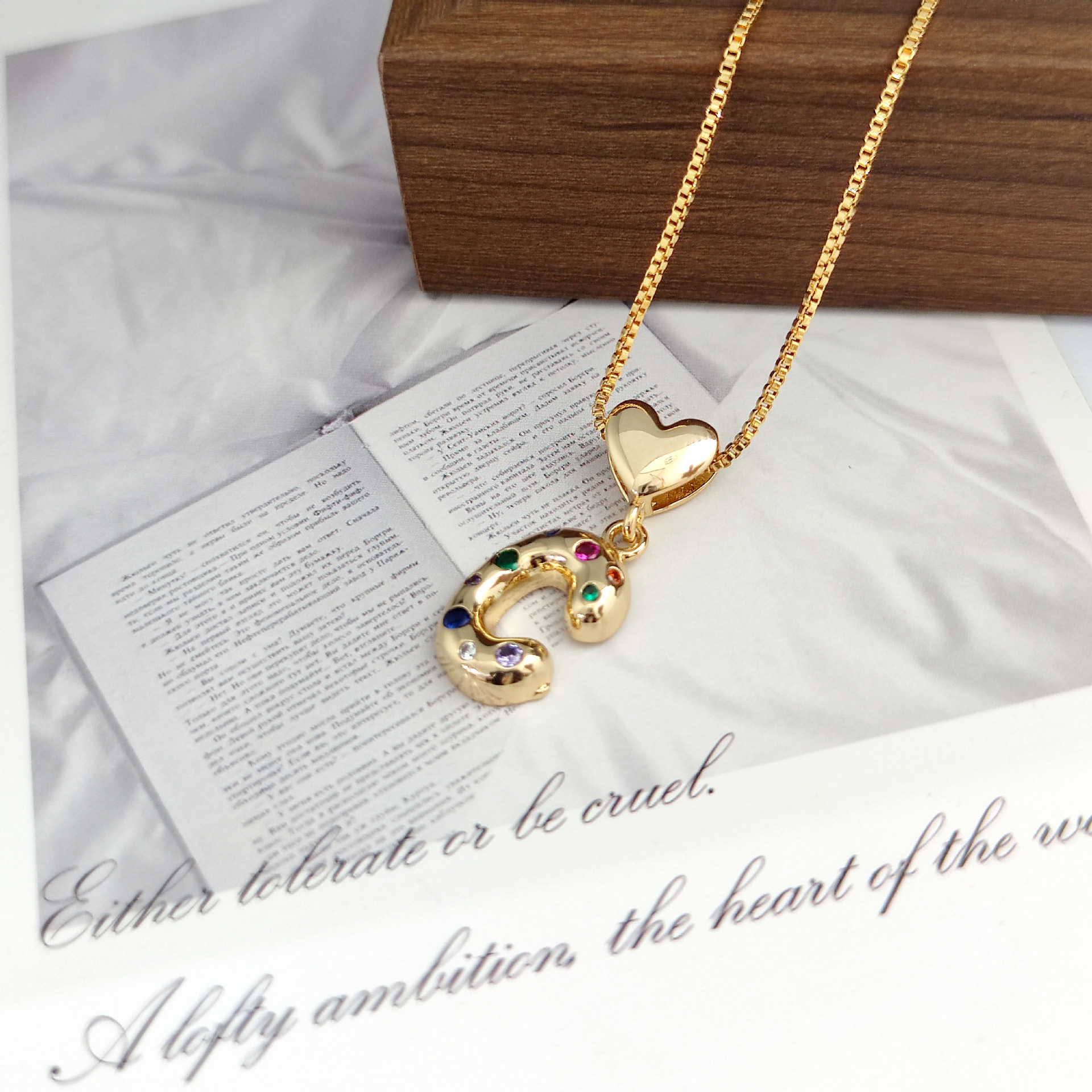 12g Weight Copper Pendant Material Zircon Inlay Material Pendant Necklace Classification Copper Chain Material 1 Piece Quantity Holiday, Daily Occasion Copper Material Letter, Heart Shape Pattern Women's Gender Inlay Design Simple Style Style Copper Inlay Letter Heart Shape Zircon Pendant Necklace 6