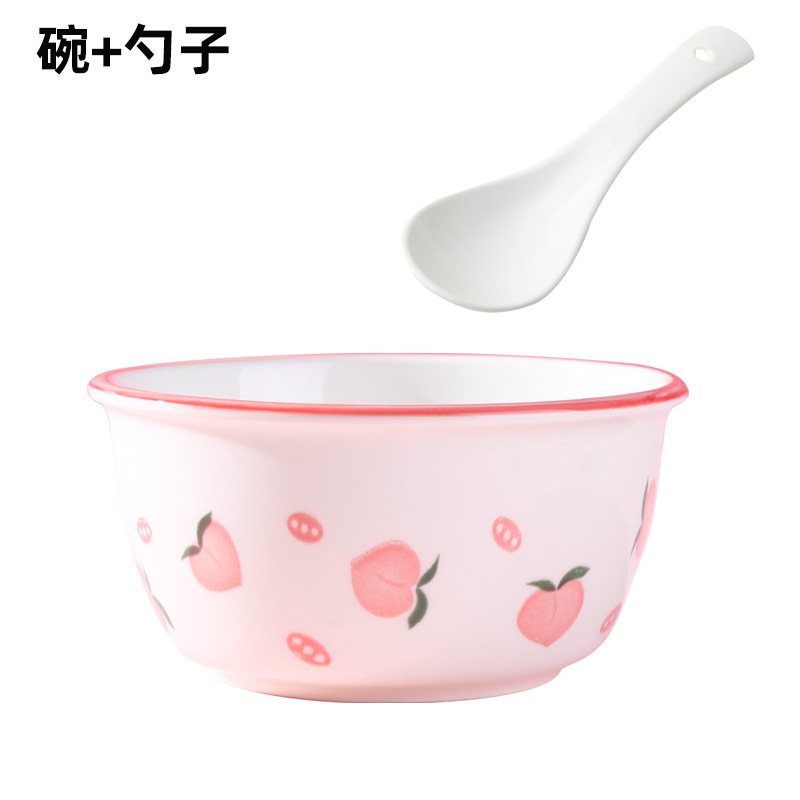 ピーチボウルとディッシュセット、ボウルとプレート、家庭用一人用食器、陶器の丼、ヌードルボウル、かわいいベーキングパン、クリエイティブウォーターフレッシュシリーズ|undefined