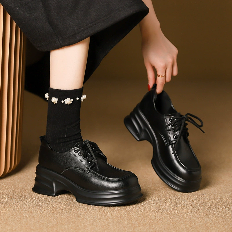 Демисезонная утепленная обувь для кожаной обуви, лоферы платформа английский стиль, для подростков, британский стиль