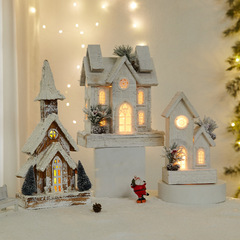 クリスマスデコレーション 光る木製雪の家オーナメント 北欧風小屋 マイクロランドスケープ クリエイティブな雰囲気シーンの装飾