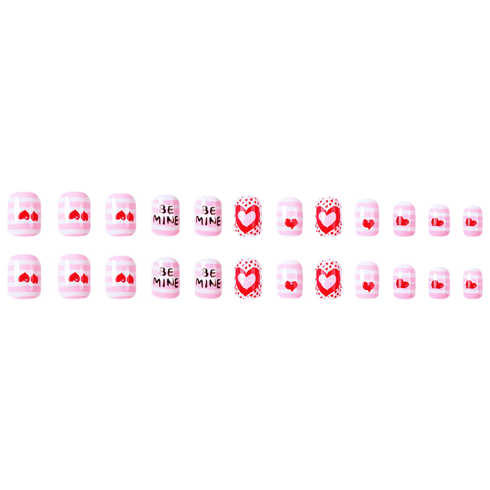 Día de San Valentín de Europa y América, manicuría de rayas blancas, confesión de amor dulce, uso de parches de uñas, 24 piezas de parches de uñas