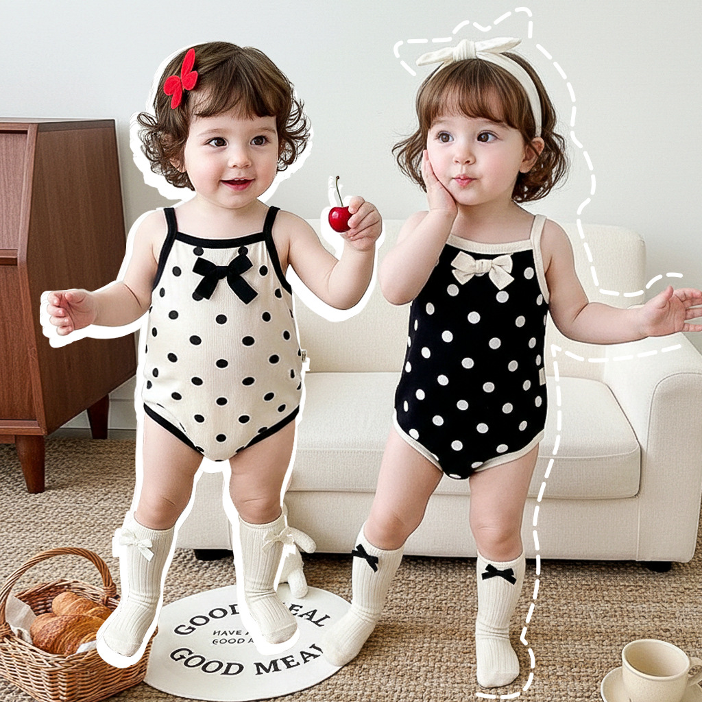 Summer New Style 26-Piece Thin Sleeveless Romper with Cute Bow Print for Baby Girls