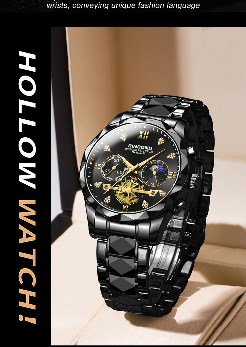 Men's Quartz Watch Multifunctional Tungsten Steel Chronograph_voghion.com