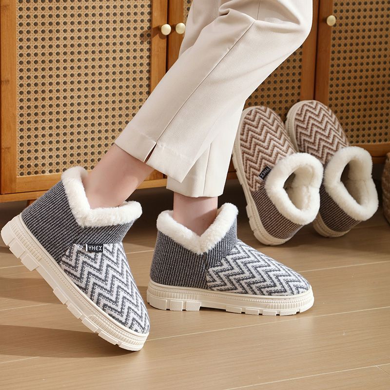 High-Top Velvet Cotton Slippers for Winter, Warm and Ankle-Protecting, Non-Slip, Thick-Soled, Home Bedroom, Men's and Women's Slippers, Lightweight and Stain-Resistant